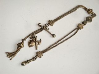Rare Antique Unusual Silver Albertina Pocket Watch Chain Faith Hope Charity Fob