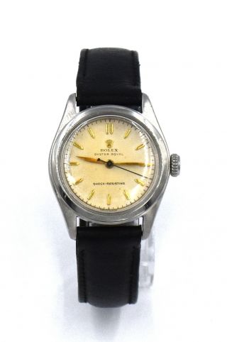 Vintage Rolex Oyster Royal 6144 Wristwatch Stainless Steel Leather Strap C1952