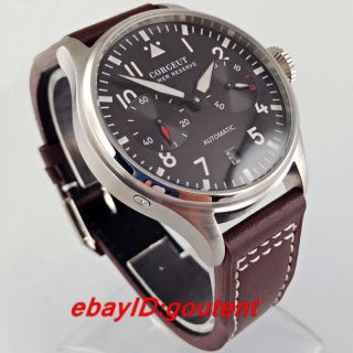 42mm Corgeut Black Dial Leather Bands Power Reserve Date Automatic Mens Watches 3