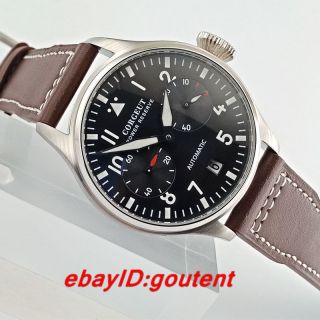 42mm Corgeut Black Dial Leather Bands Power Reserve Date Automatic Mens Watches 4