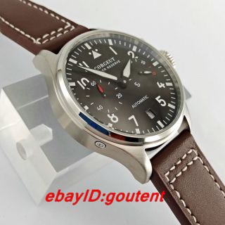 42mm Corgeut Black Dial Leather Bands Power Reserve Date Automatic Mens Watches 5