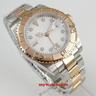 40mm bliger sterile white dial rose gold Sapphire Glass GMT Automatic mens Watch 2