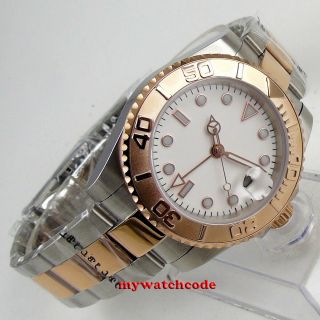 40mm bliger sterile white dial rose gold Sapphire Glass GMT Automatic mens Watch 3