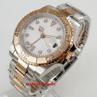 40mm bliger sterile white dial rose gold Sapphire Glass GMT Automatic mens Watch 4