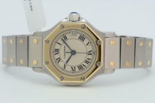 Cartier Santos Octagon 187903 25mm Ladies Watch Two - Tone Ivory Dial W Box Papers
