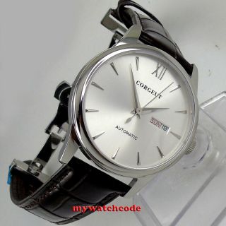 40mm Corgeut Silver Dial Day Date Sapphire Glass Miyota Automatic Mens Watch 136