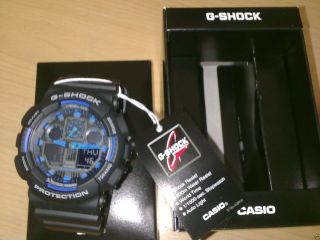 Ga - 100 - 1a2 Black Blue G - Shock Casio Watches 200m Resin Band Analog Digital