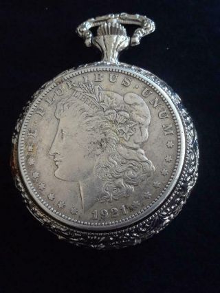 Authentic Commemorative 1921 Morgan Silver Dollar Pocket Watch Quartz Well