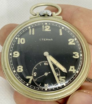 Vintage Ww2 Era Military Issue Eterna Pocket Watch