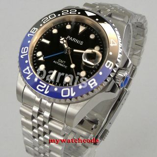 40mm Parnis Black Dial Ceramic Jubilee Sapphire Glass Gmt Automatic Mens Watch