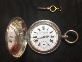 1843 Key Wind Antique Swiss Made Perret & Fils Brenets Pocket Watch Silver 875