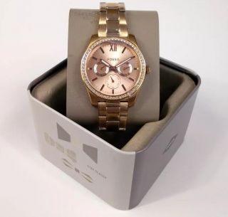 Fossil Es4315 Scarlette Rose Gold Chronograph Stainless Steel Watch Nwt $145