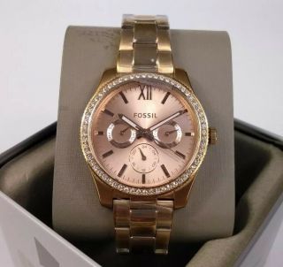 Fossil ES4315 Scarlette Rose Gold Chronograph Stainless Steel Watch NWT $145 2