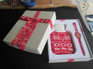 Swatch Christmas Sweater Holiday Reindeer Watch Red Knit Set Suoz172s Retired