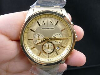 Old Stock Armani Exchange Ax2099 Chronograph Gold Plated Quartz Men Watch