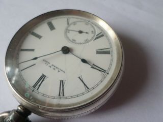 Antique sterling silver A W W & Co Waltham pocket watch FOR REPAIR 3