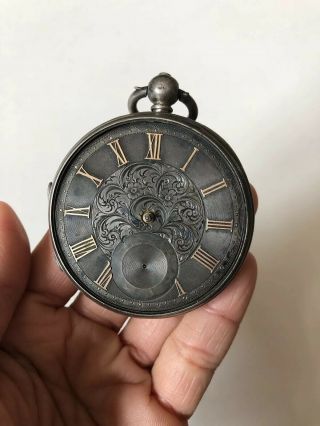 Vtg Antique Mens English Sterling Silver Pocket Watch Not Run Serial 52614