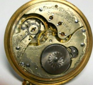 Antique 1897 Illinois 16s 15 Jewel Gold Filled Lever Set Pocket Watch,  Runs 6