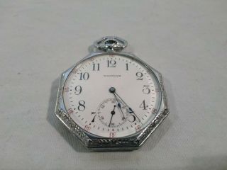 Antique Waltham 17j Pocket Watch 12s Open Face Silver Plate Case