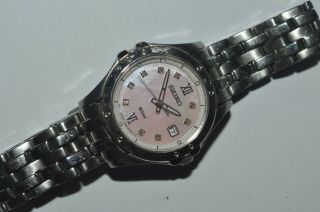 Vintage Seiko Watch 7n82 - 0gzo Ladies Quartz Silver Color Mother Of Pearl