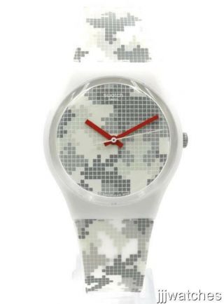 Swatch Originals Pixelise Me White/gray Camouflage Silicone Watch 34mm Gw180