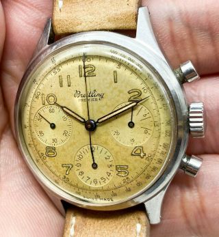 Vintage Breitling Premier Chronograph Wristwatch Ref.  788 35mm Steel FOR REPAIR 9