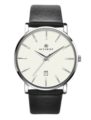 Accurist 7123 Gents Stainless Steel Off White Dial Black Strap Watch Rrp £84.  99