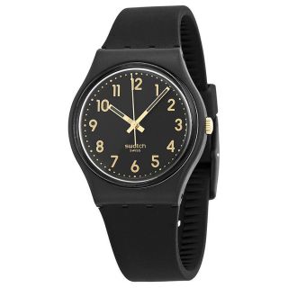 Swiss Swatch Golden Tac Black Silicone Women Watch 35mm Gb274 $65