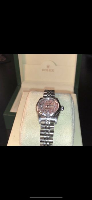 Rolex Lady Oyster Perpetual Stainless Steel Custom Diamond Dial Watch 591b Band