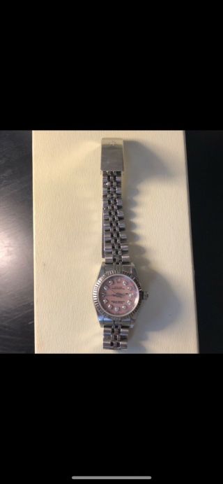 Rolex LADY Oyster Perpetual Stainless Steel Custom Diamond Dial Watch 591b BAND 4