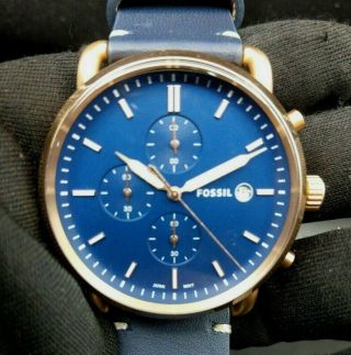 Old Stock - Fossil Commuter Fs5404 - Navy Dial Navy Leather Men Watch