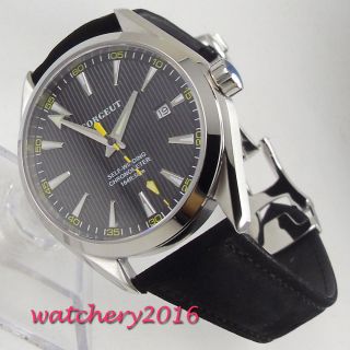 41mm Corgeut Black Dial Date Sapphire Glass Miyota Automatic Movement Mens Watch