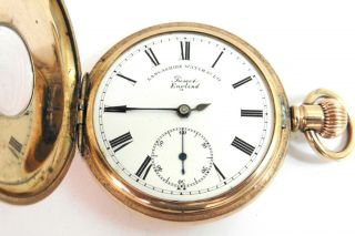 c1900 GENTS GOLD PLATED LANCASHIRE WATCH CO 1/2 HUNTER POCKET WATCH FOR REPAIR 2