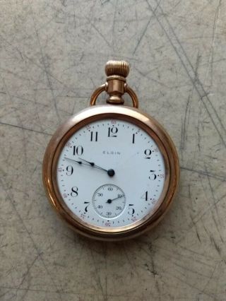 Vintage Elgin Pocket Watch Gold Plated Swing - Out Case Engraved