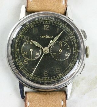 Vintage Lemania Cal.  321/2310 Gilt - Dial Chronograph Wristwatch 37mm For Repair