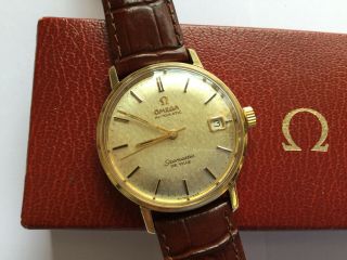 Vintage 18k Gold Omega Seamaster De Ville Mans Watch Rare Dial Boxed 2