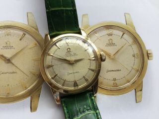 Vintage 18ct Solid Gold Pie Pan Omega Seamaster Automatic Mans Watch