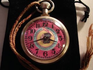 Vintage 16S Pocket Watch Indian Motorcycle Theme Dial & Case Runs Well. 2