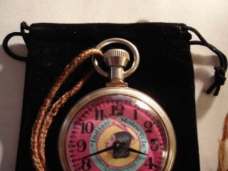 Vintage 16S Pocket Watch Indian Motorcycle Theme Dial & Case Runs Well. 3