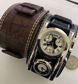 Mens Von Dutch Dutchman Swiss Made Chronograph Dual Time Gothic Leather Watch