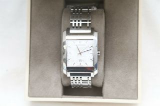 Authentic Burberry BU1567 Square Check Silver Dial Bracelet Men ' s Watch w/ Box 3