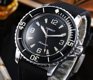 45mm Corgeut Black Dial Seagull Luminous Diving Automatic Mens Watch