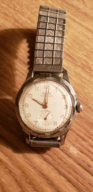 Rare Vintage 1950 ' s ELGIN SPORTSMAN Made in France 17 Jewels Mens Wrist Watch 2
