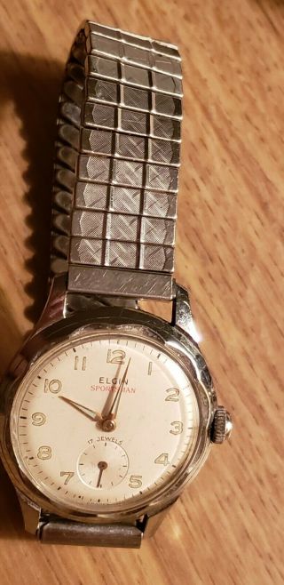 Rare Vintage 1950 ' s ELGIN SPORTSMAN Made in France 17 Jewels Mens Wrist Watch 5