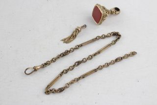 3 Antique Gents Gold Tone Jewellery Inc Watch Chain,  Tassel,  Carnelian Seal 37g