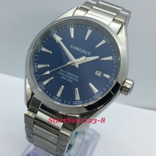 41mm Corgeut Blue Dial Steel Strap Sapphire Glass Day Date Automatic Mens Watch