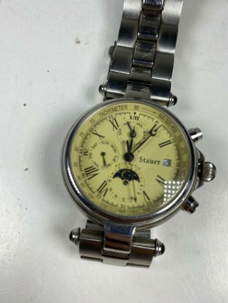 Mens Stauer Graves 33 Chronograph Stainless Steel Moon Phase Wrist Watch