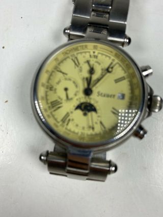 Mens stauer graves 33 chronograph stainless steel moon phase wrist watch 2