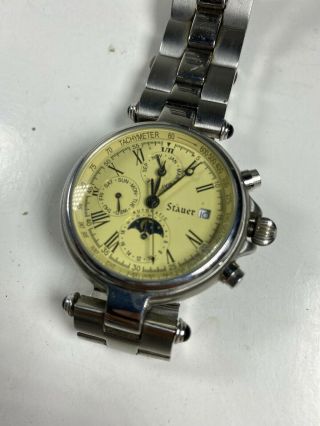Mens stauer graves 33 chronograph stainless steel moon phase wrist watch 4