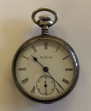 Vintage Ladies Elgin Sterling Silver Pocket Watch 7 Jewels Size 0s 1926 Runs